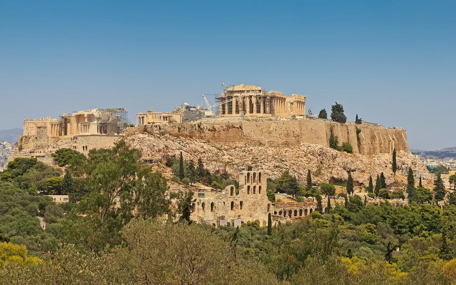 The Acropolis and the Parthenon on their hill above Athens