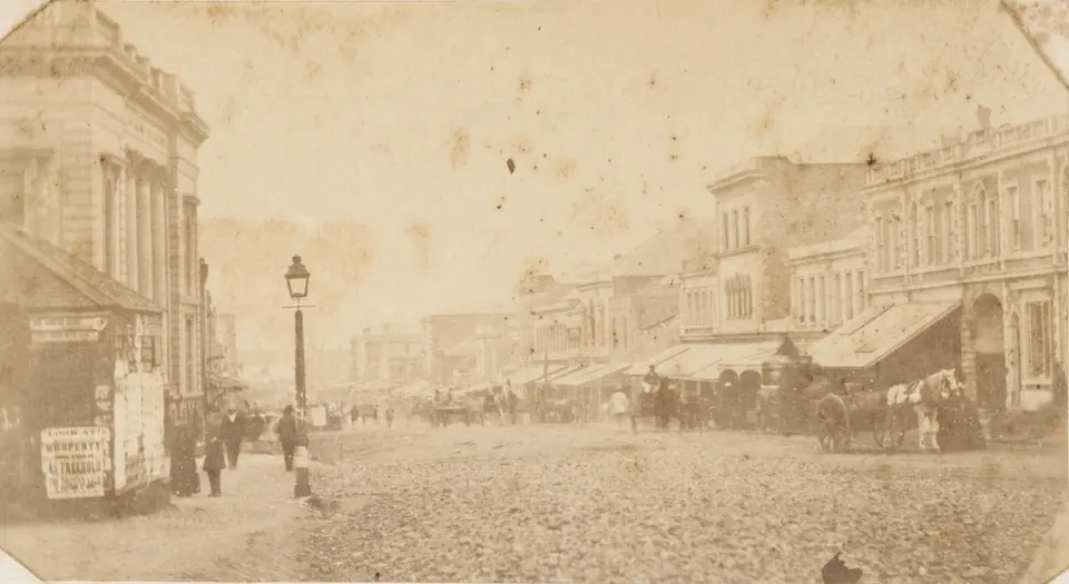Queen Street, Auckland in the 1860s, from albumen print, State Library of New South Wales, DL PX 150
