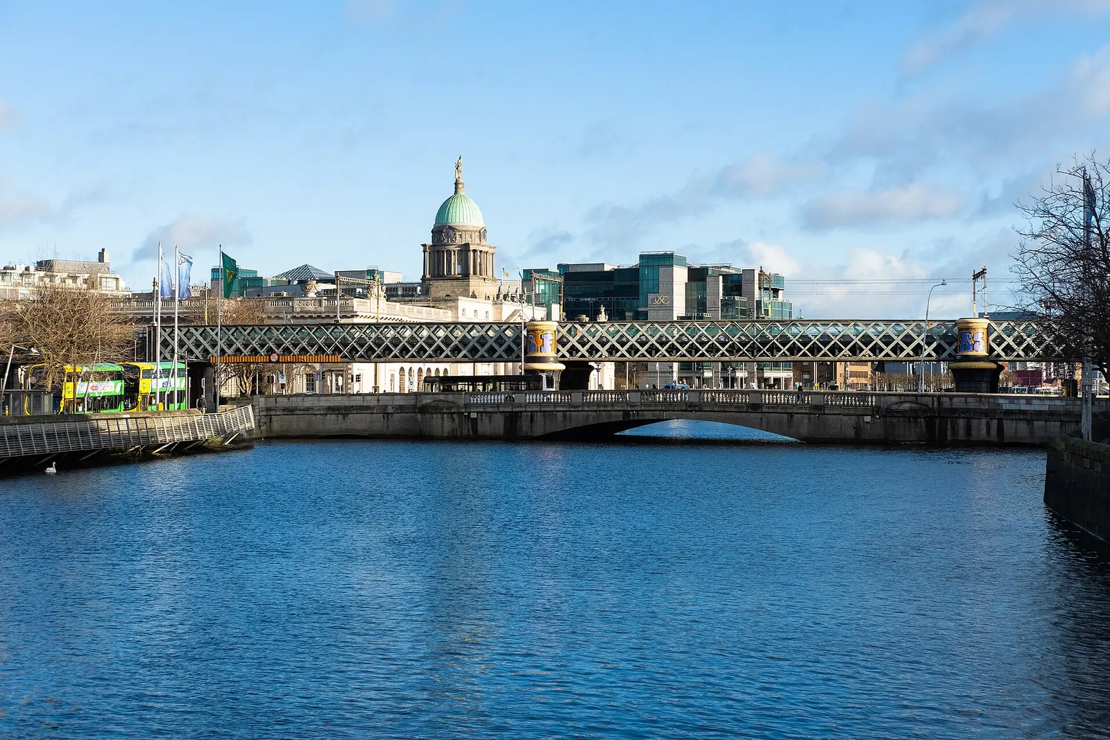 The River Liffey in Dublin with the dome of the Custom House