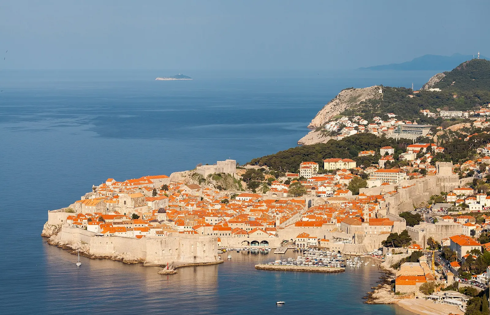 Dubrovnik's walled old town and terracotta roofs on the Adriatic Sea