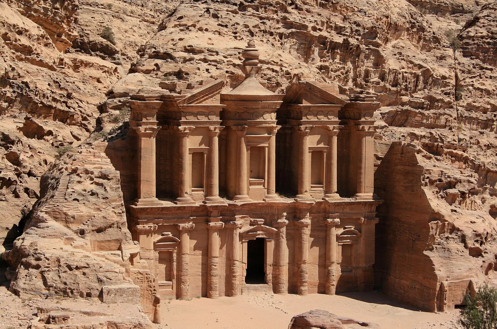 The Monastery (Ad Deir) carved into rose-coloured rock at Petra, Jordan