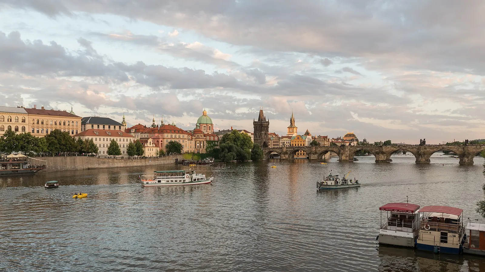 Prague Castle and the Charles Bridge across the Vltava river
