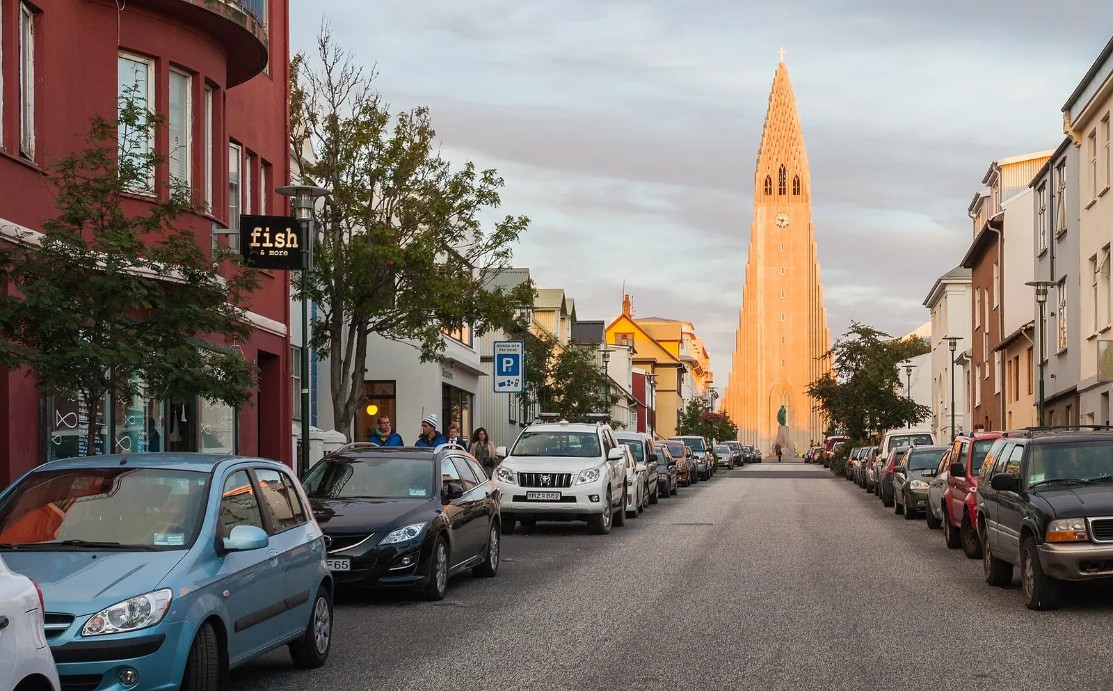 Skólavörðustígur street leading up to Hallgrímskirkja church in Reykjavík