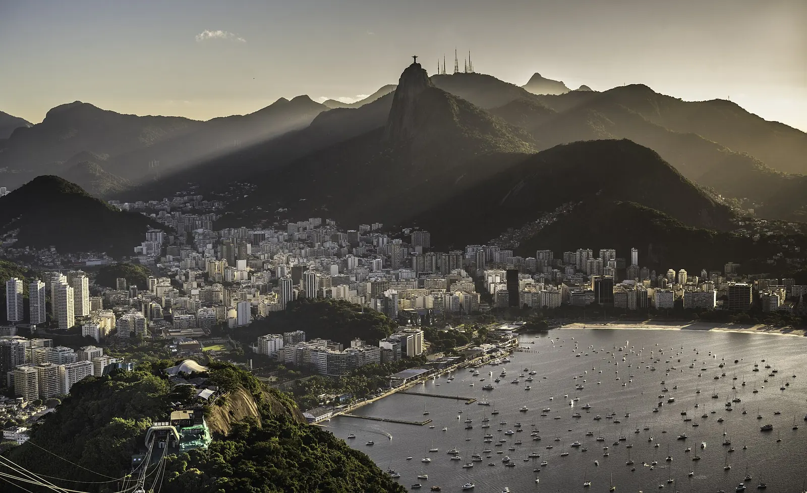 Sugarloaf Mountain and the Rio de Janeiro skyline at sunset