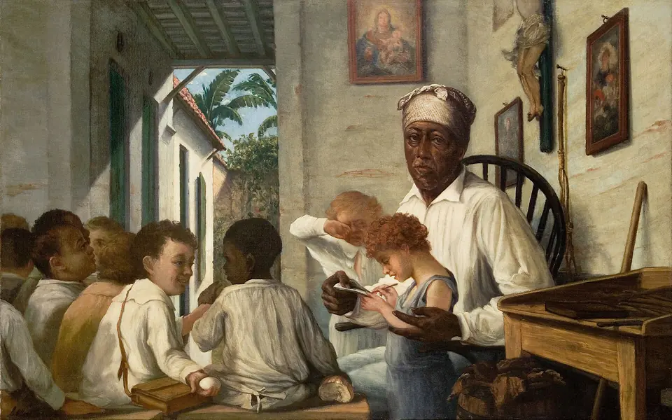 "La escuela del Maestro Cordero" - 'The school of Master Cordero' - by Puerto Rican impressionist painter Francisco Oller