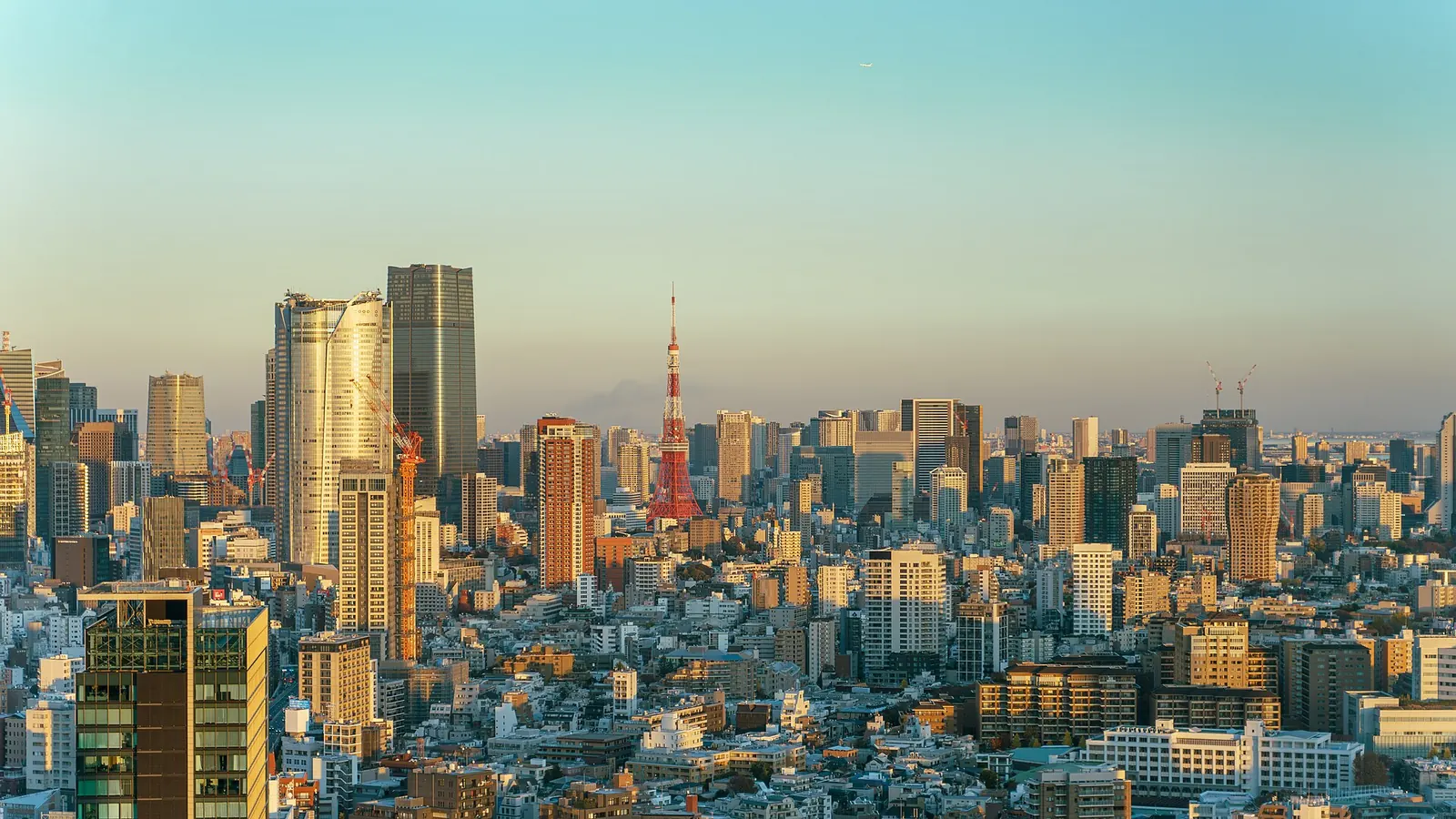 Les gratte-ciel de Tokyo et la tour de Tokyo dans la lumière dorée du soir