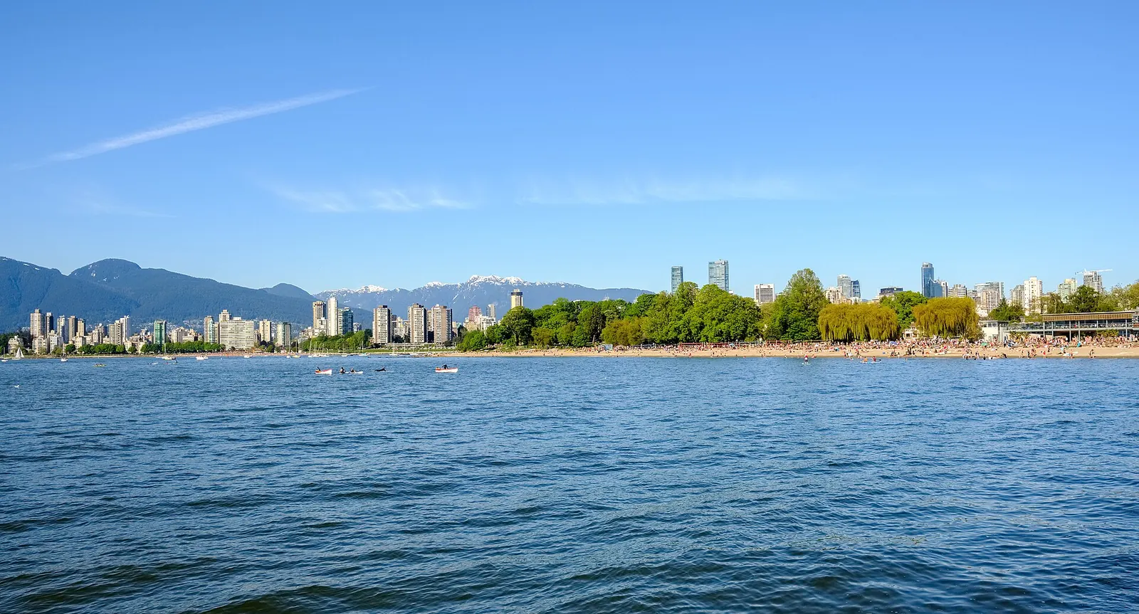 English Bay with downtown Vancouver and the North Shore mountains